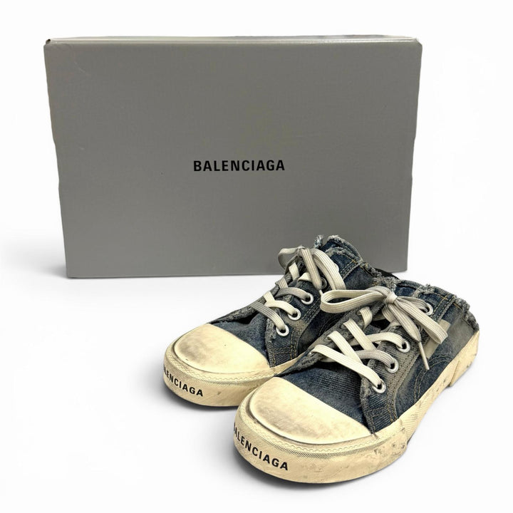 極美品★BALENCIAGA バレンシアガ 693952 デストロイドコットンデニム ヴィンテージ加工 ミュール スニーカー インディゴ 37 箱付き