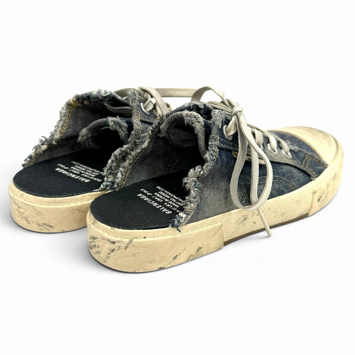 極美品★BALENCIAGA バレンシアガ 693952 デストロイドコットンデニム ヴィンテージ加工 ミュール スニーカー インディゴ 37 箱付き