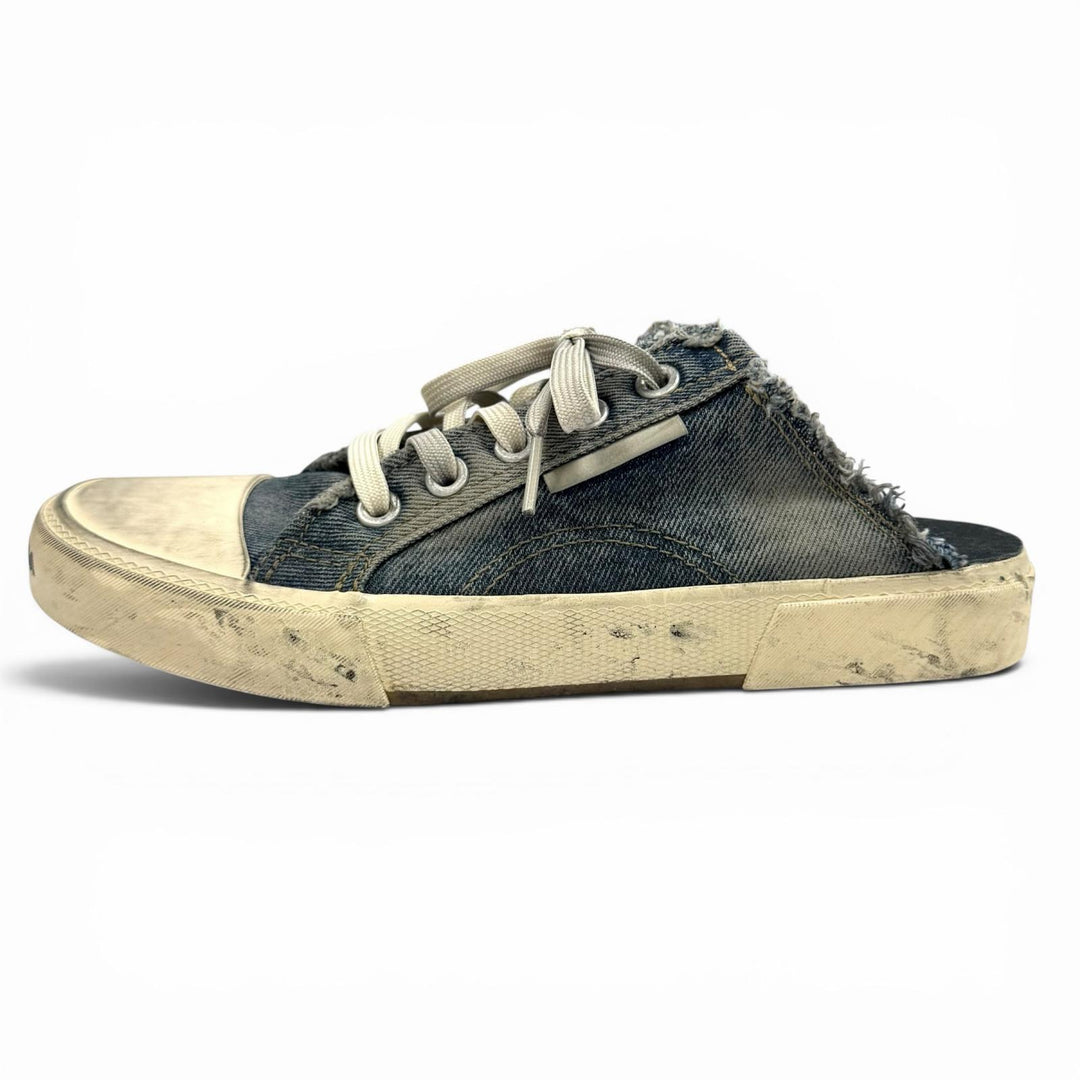 極美品★BALENCIAGA バレンシアガ 693952 デストロイドコットンデニム ヴィンテージ加工 ミュール スニーカー インディゴ 37 箱付き