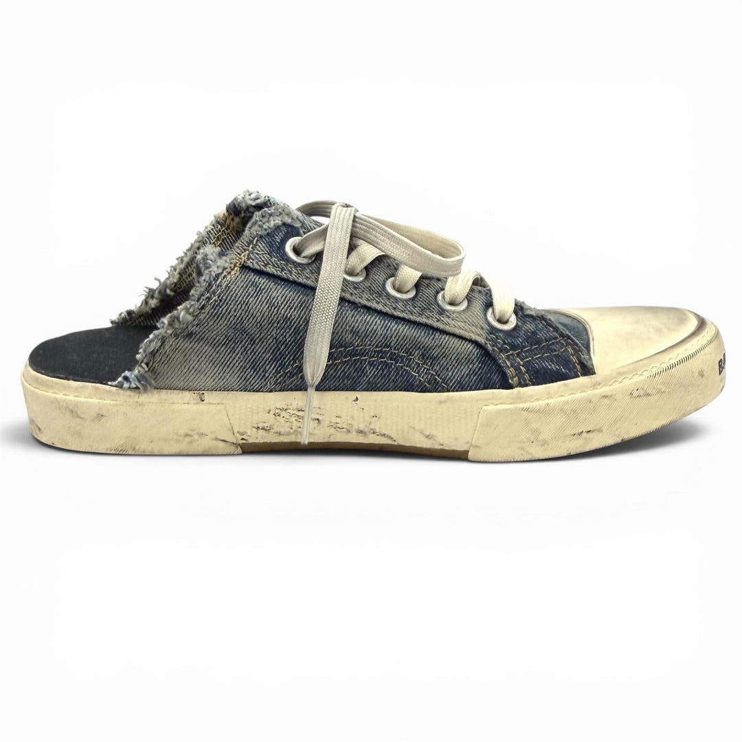 極美品★BALENCIAGA バレンシアガ 693952 デストロイドコットンデニム ヴィンテージ加工 ミュール スニーカー インディゴ 37 箱付き