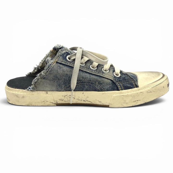 極美品★BALENCIAGA バレンシアガ 693952 デストロイドコットンデニム ヴィンテージ加工 ミュール スニーカー インディゴ 37 箱付き