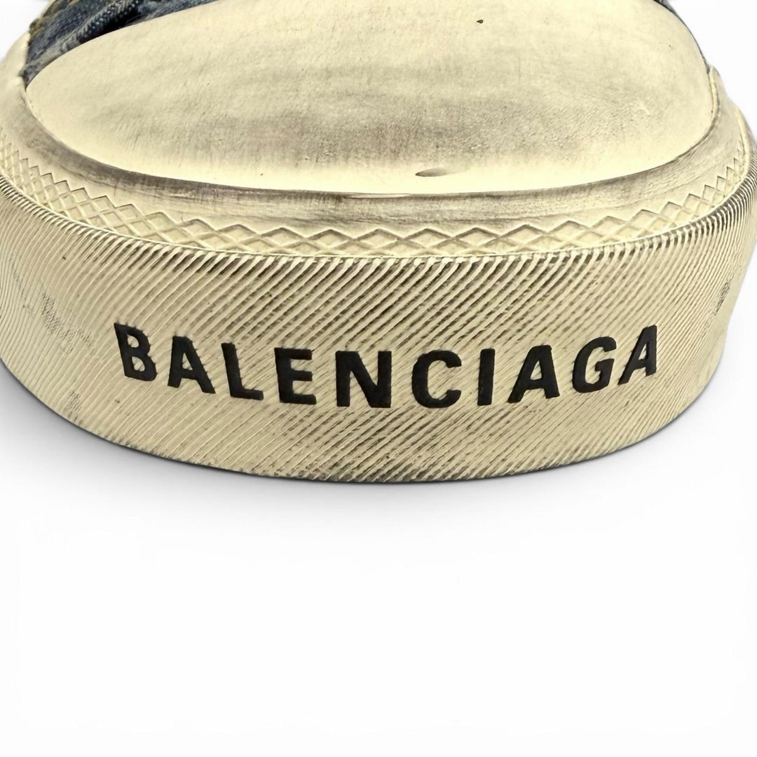 極美品★BALENCIAGA バレンシアガ 693952 デストロイドコットンデニム ヴィンテージ加工 ミュール スニーカー インディゴ 37 箱付き