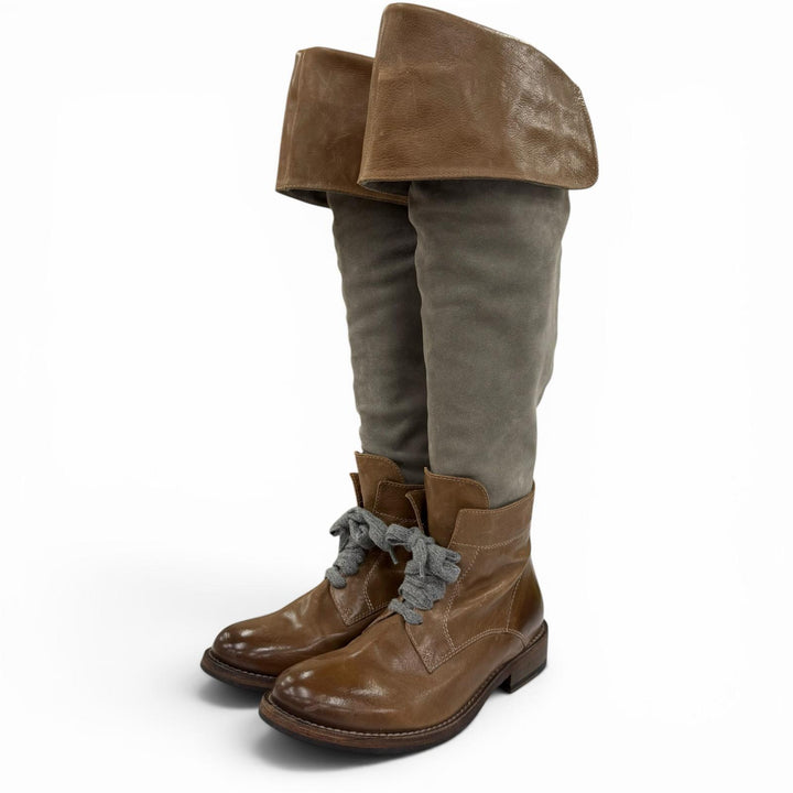 極美品☆Brunello Cucinelli ブルネロクチネリ レザー スウェードレザー 切り替え ロングブーツ ブラウン グレー 38 伊製 レディース