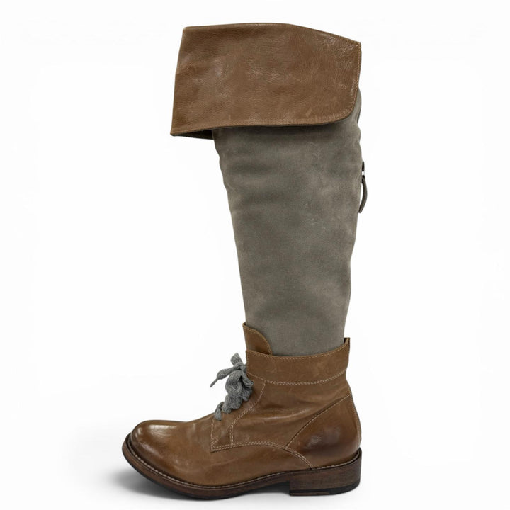 極美品☆Brunello Cucinelli ブルネロクチネリ レザー スウェードレザー 切り替え ロングブーツ ブラウン グレー 38 伊製 レディース