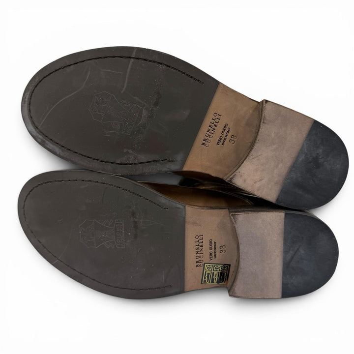 極美品☆Brunello Cucinelli ブルネロクチネリ レザー スウェードレザー 切り替え ロングブーツ ブラウン グレー 38 伊製 レディース
