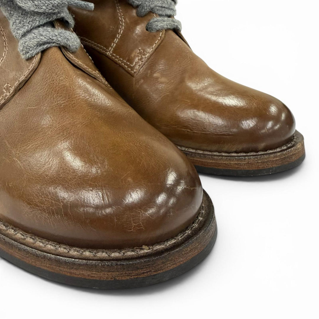 極美品☆Brunello Cucinelli ブルネロクチネリ レザー スウェードレザー 切り替え ロングブーツ ブラウン グレー 38 伊製 レディース