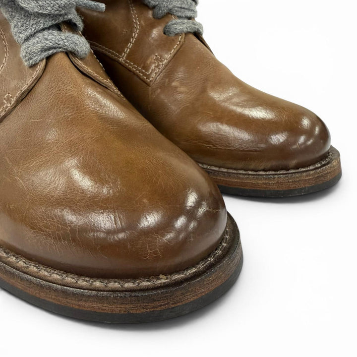 極美品☆Brunello Cucinelli ブルネロクチネリ レザー スウェードレザー 切り替え ロングブーツ ブラウン グレー 38 伊製 レディース