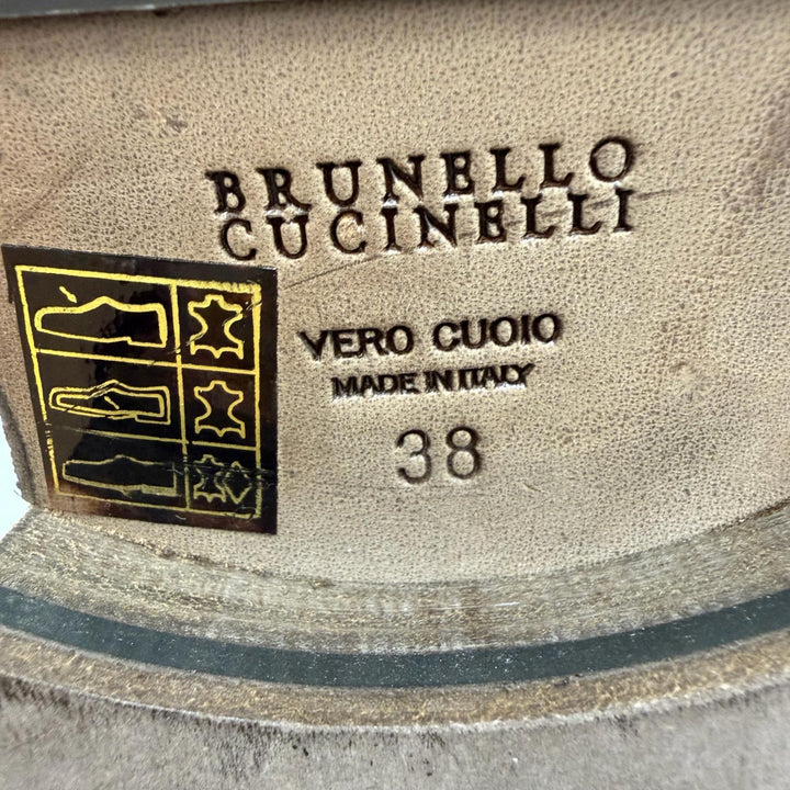 極美品☆Brunello Cucinelli ブルネロクチネリ レザー スウェードレザー 切り替え ロングブーツ ブラウン グレー 38 伊製 レディース