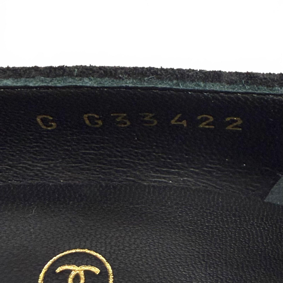 美品★CHANEL シャネル G33422 ココマーク フェイクパール装飾 パテント使い スウェードレザー パンプス ブラック ホワイト 35 伊製