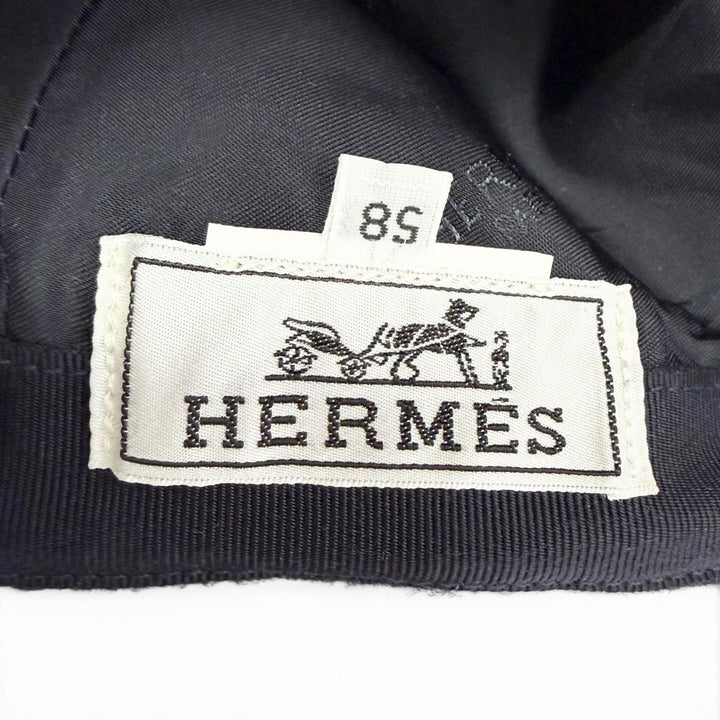 美品△HERMES エルメス セリエボタン Hロゴ刺繍 フェルト生地 ベースボールキャップ 帽子 ネイビー グレー 58 メンズ 箱付き オススメ◎