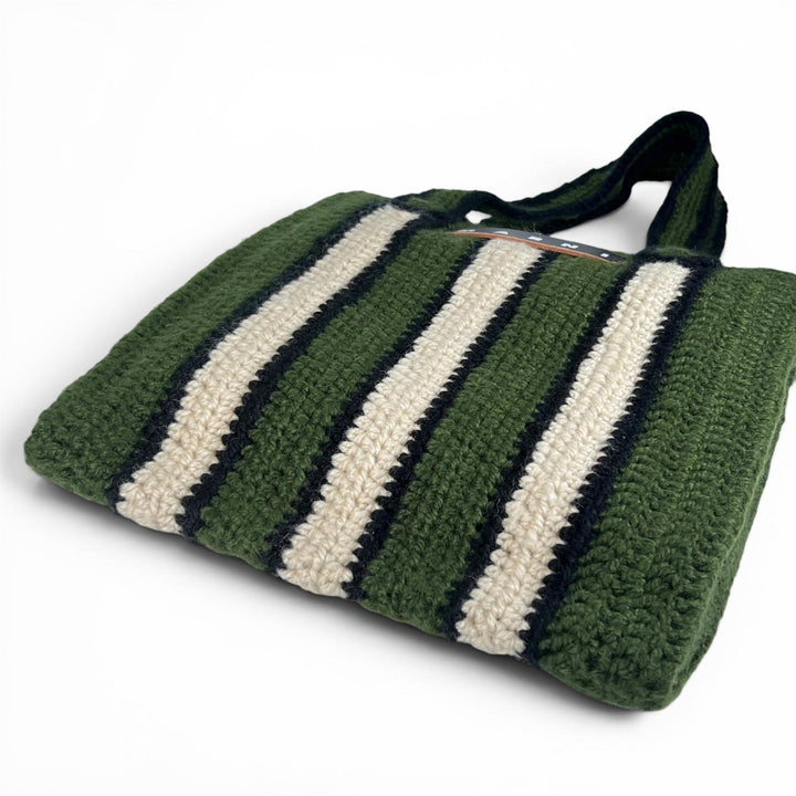 未使用品▲MARNI マルニ SHMH0014A1 FIQUE CROCHET BAG フィケ クロシェ ストライプトート バッグ ディープグリーン レディース