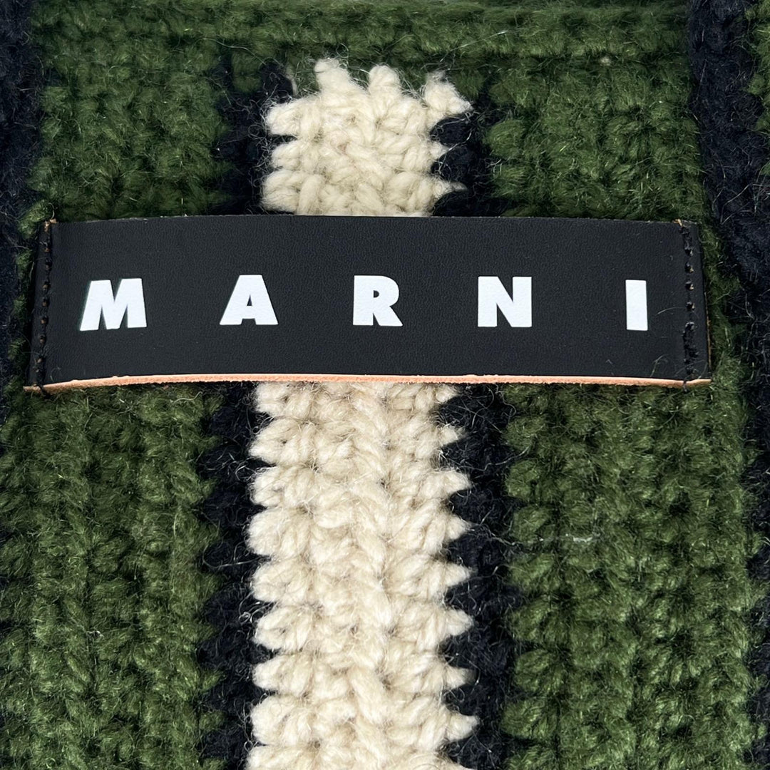 未使用品▲MARNI マルニ SHMH0014A1 FIQUE CROCHET BAG フィケ クロシェ ストライプトート バッグ ディープグリーン レディース