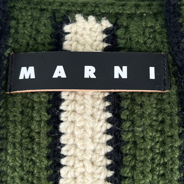 未使用品▲MARNI マルニ SHMH0014A1 FIQUE CROCHET BAG フィケ クロシェ ストライプトート バッグ ディープグリーン レディース