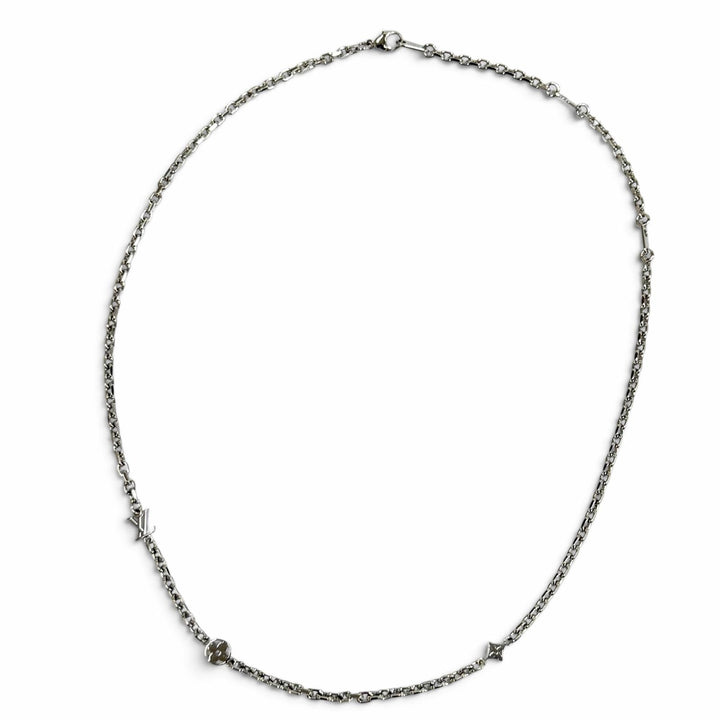極美品★LOUIS VUITTON ルイヴィトン M02739 チェーン LV ユアーズ パラジウム LVロゴ モノグラムフラワー チェーン ネックレス 箱・袋付