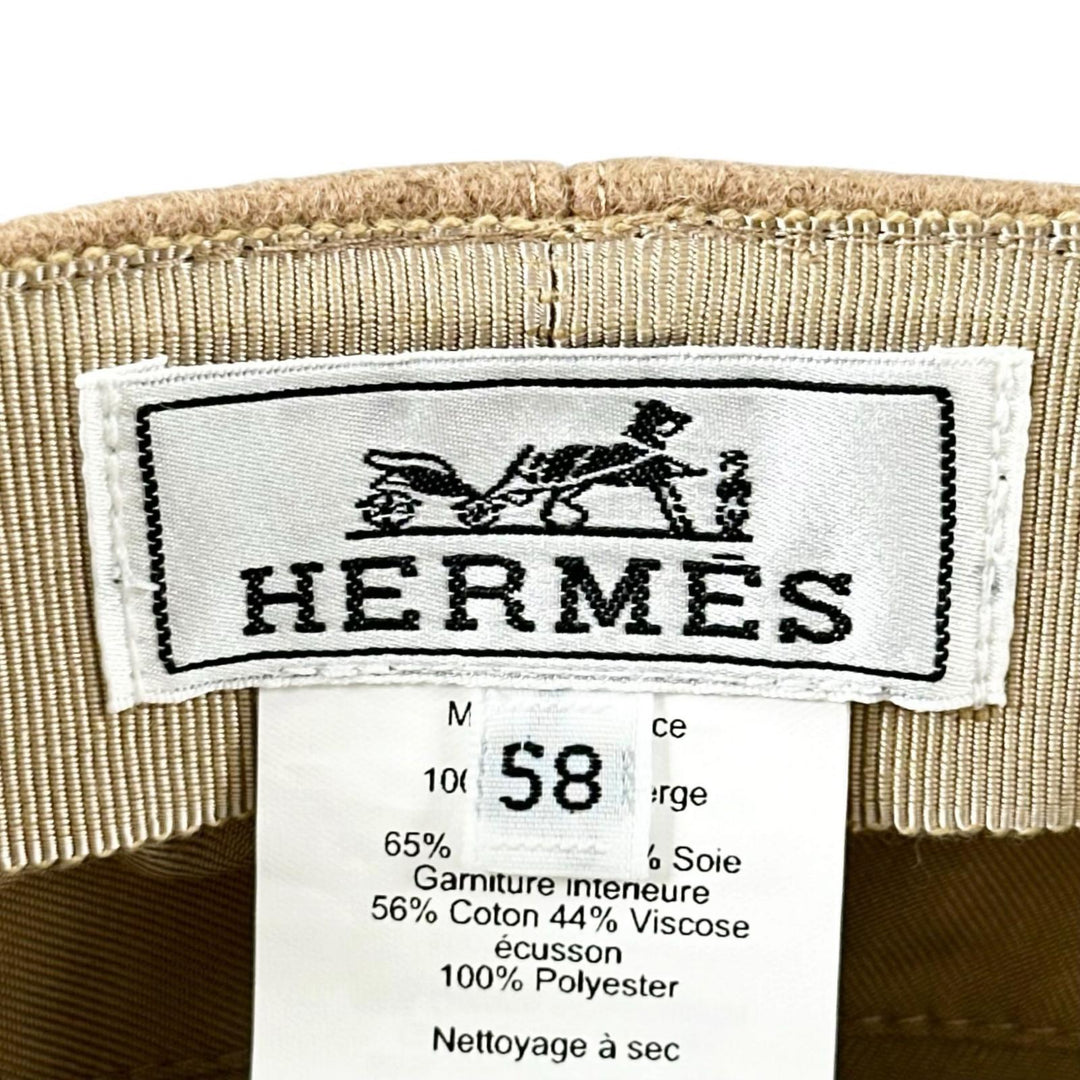極美品▲HERMES エルメス ヴォーバン・セーラー ウール100％ グレナン金具 キャスケット キャメル 58 イタリア製 正規品 レディース 箱付