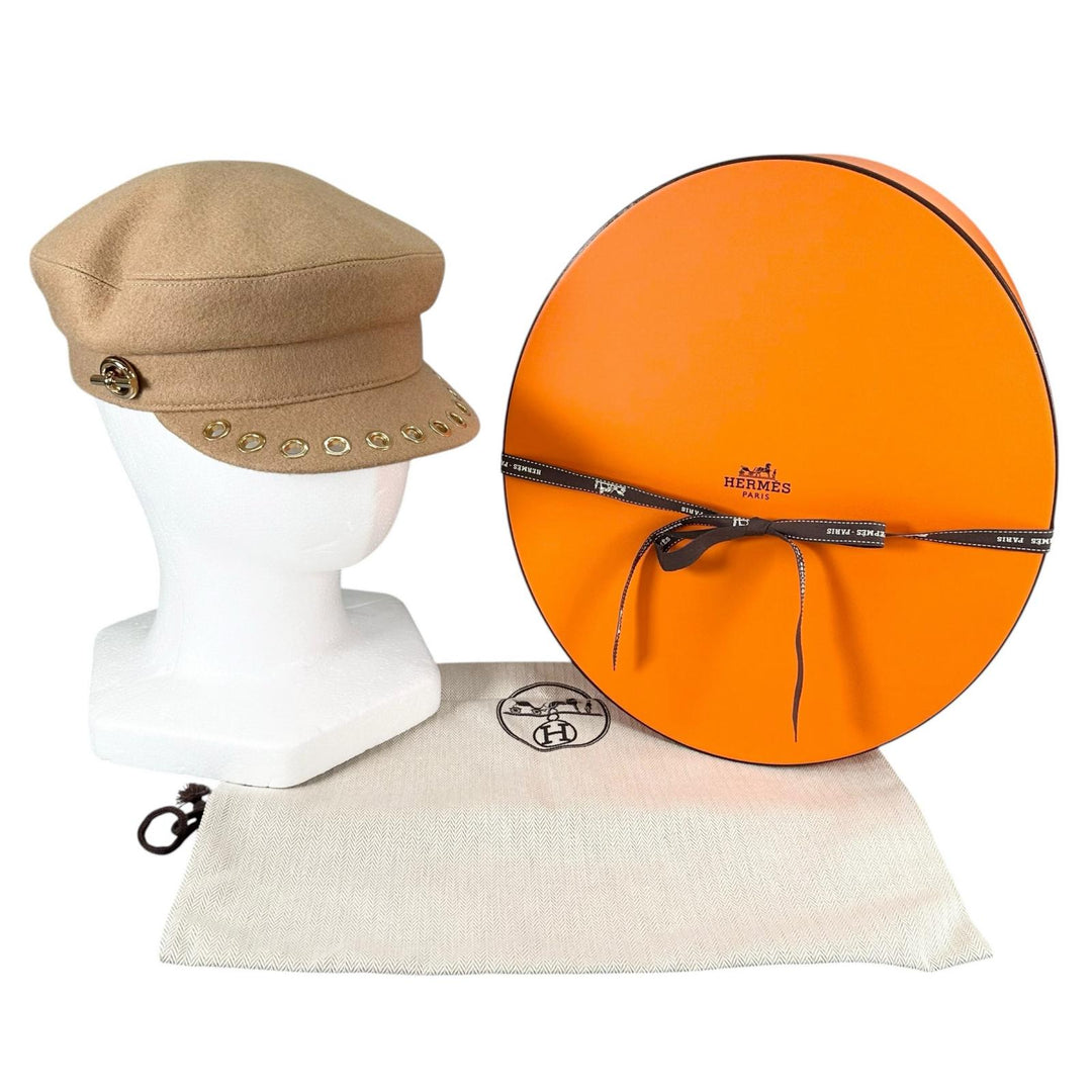 極美品▲HERMES エルメス ヴォーバン・セーラー ウール100％ グレナン金具 キャスケット キャメル 58 イタリア製 正規品 レディース 箱付