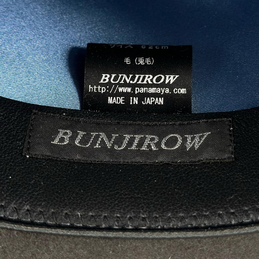 極美品▲BUNJIROW 文二郎 文二郎帽子店 ラビットファー グログランリボン 中折れ帽 パナマ ハット グレー 62 日本製 メンズ 箱付き