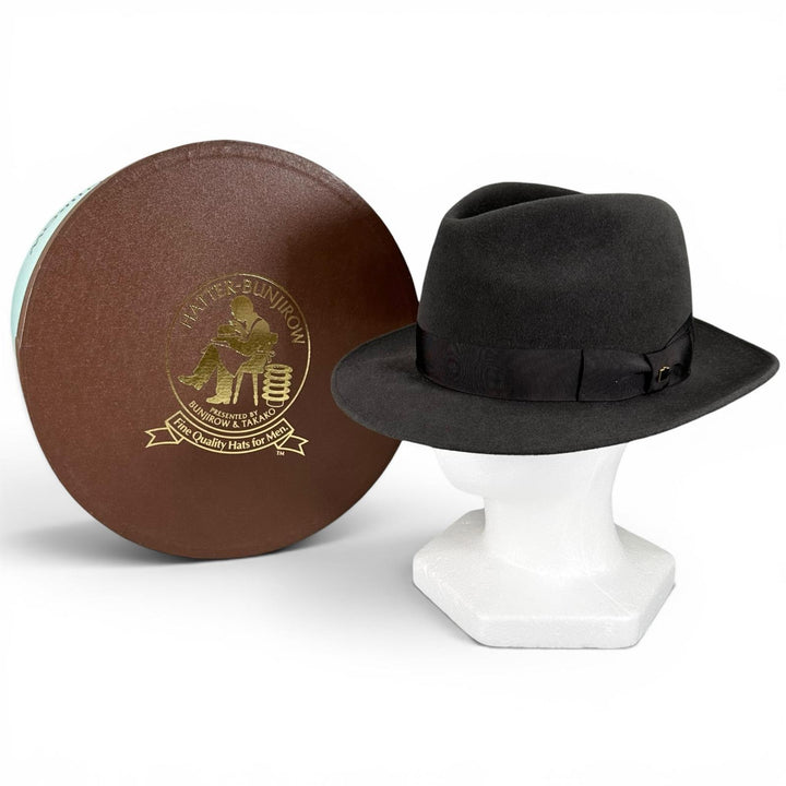 極美品▲BUNJIROW 文二郎 文二郎帽子店 ラビットファー グログランリボン 中折れ帽 パナマ ハット グレー 62 日本製 メンズ 箱付き