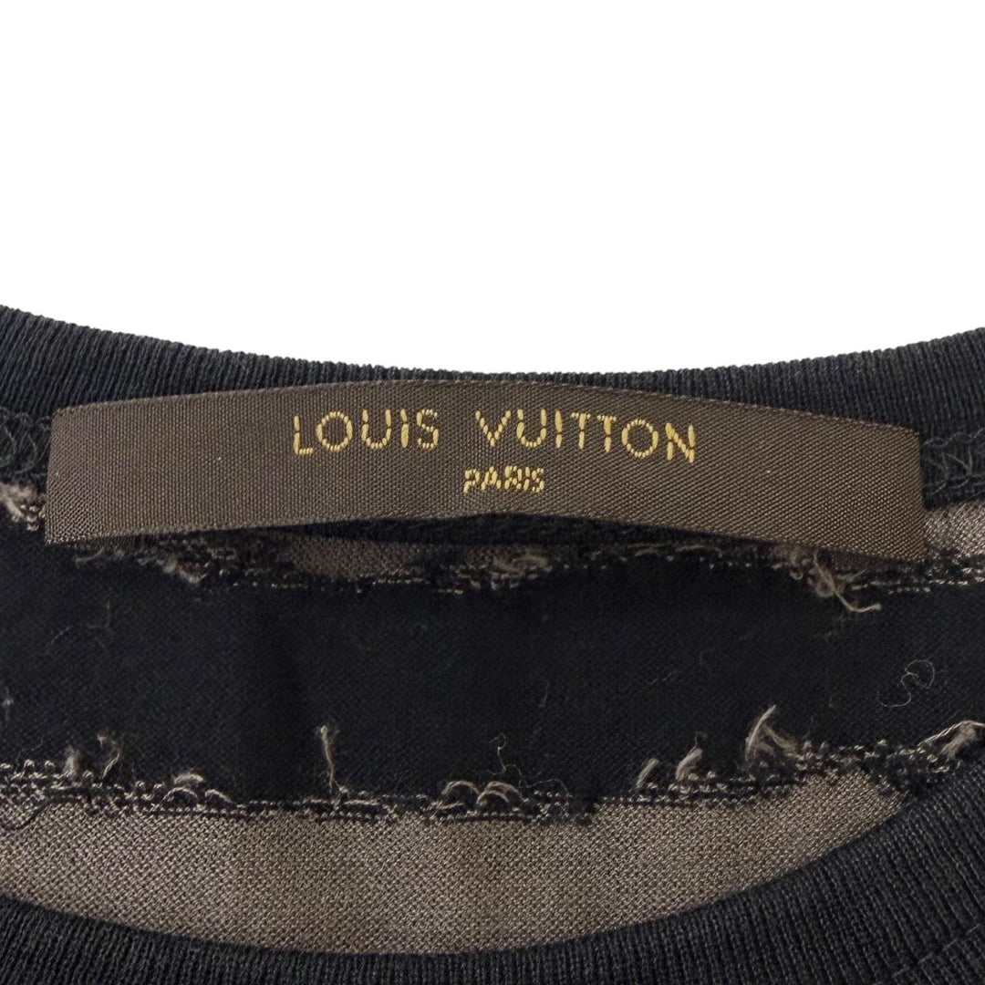 極美品□LOUIS VUITTON ルイヴィトン ボーダー ロゴプリント クルーネック 半袖Ｔシャツ グレージュ ブラック XS イタリア製 正規品