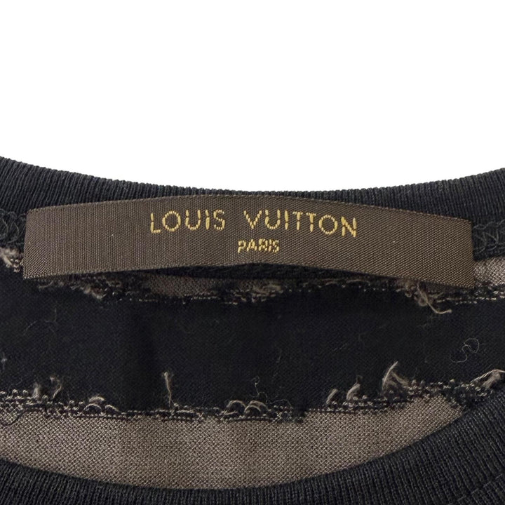 極美品□LOUIS VUITTON ルイヴィトン ボーダー ロゴプリント クルーネック 半袖Ｔシャツ グレージュ ブラック XS イタリア製 正規品