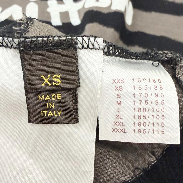 極美品□LOUIS VUITTON ルイヴィトン ボーダー ロゴプリント クルーネック 半袖Ｔシャツ グレージュ ブラック XS イタリア製 正規品