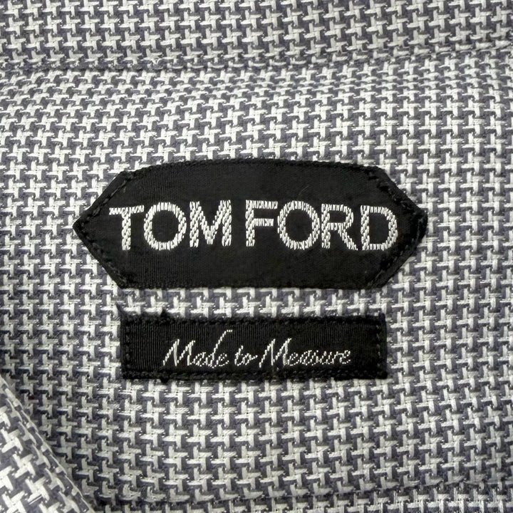 極美品□TOM FORD トムフォード ダブルカフス 千鳥格子柄 セミオーダー ロングスリーブ 長袖シャツ グレー 43 イタリア製 メンズ　