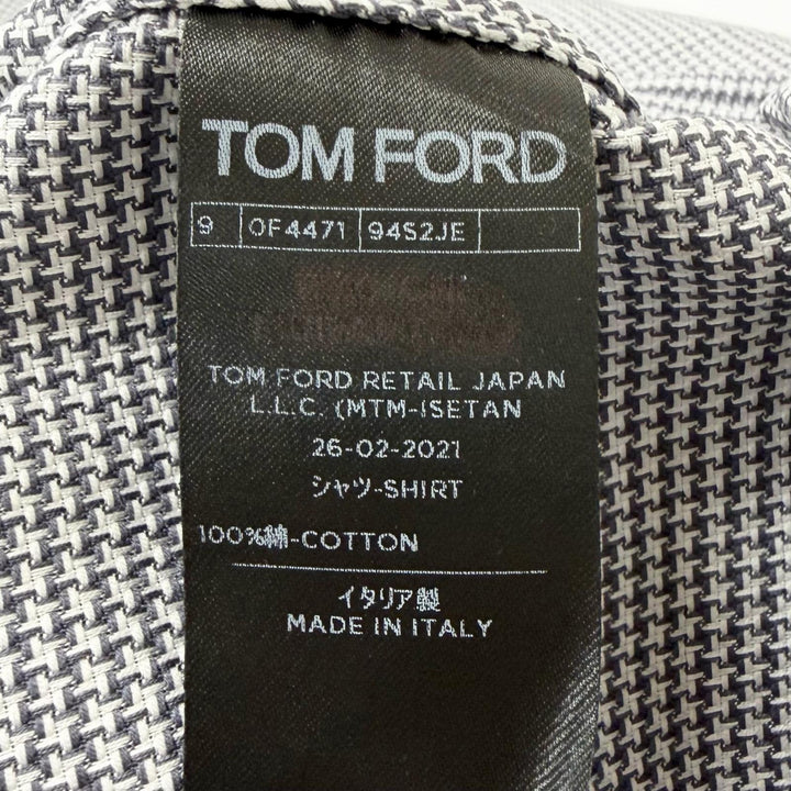 極美品□TOM FORD トムフォード ダブルカフス 千鳥格子柄 セミオーダー ロングスリーブ 長袖シャツ グレー 43 イタリア製 メンズ　