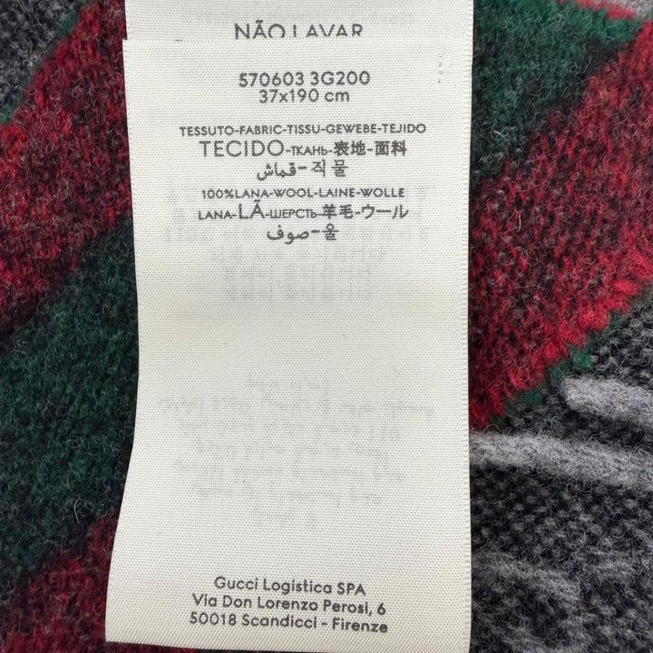 美品□GUCCI グッチ 570603 ウール GGロゴ総柄 ウェブストライプ フリンジマフラー ショール グレー 37×190cm イタリア製 正規品 メンズ