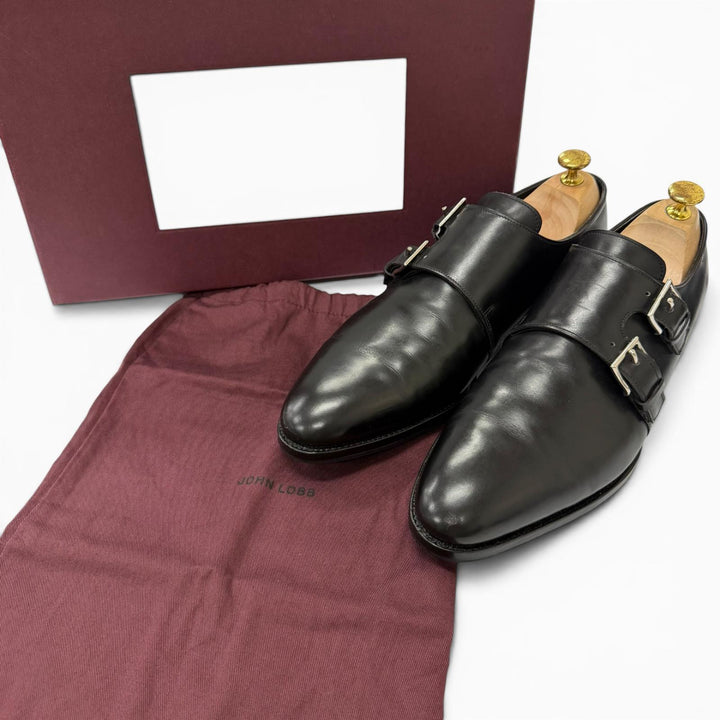 美品□John Lobb ジョンロブ NASEBY ダブルモンクストラップ レザーシューズ ドレスシューズ ブラック 8.5 メンズ 箱・保存袋付き　
