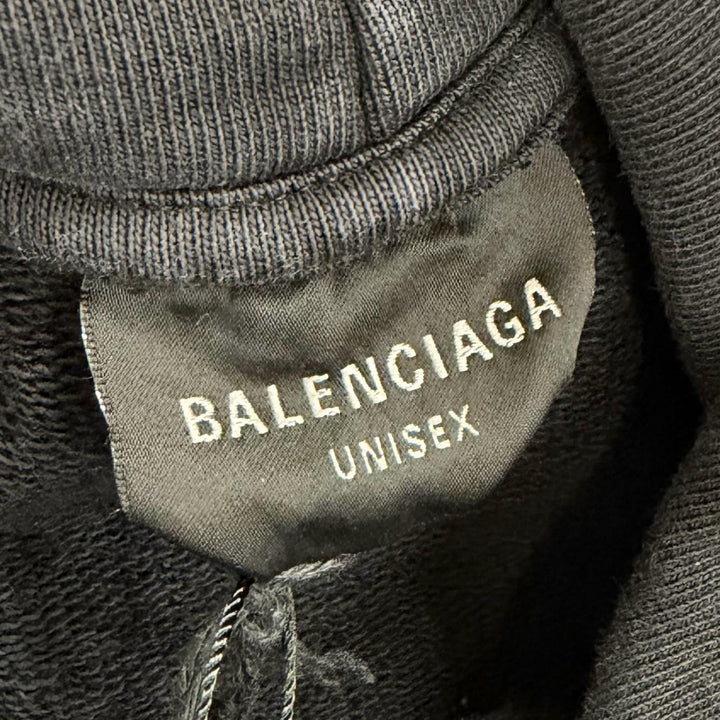 未使用品△BALENCIAGA バレンシアガ 783397 コットン100% ダメージ加工 クロップド フーディー プルオーバー パーカー ブラック 1 正規品