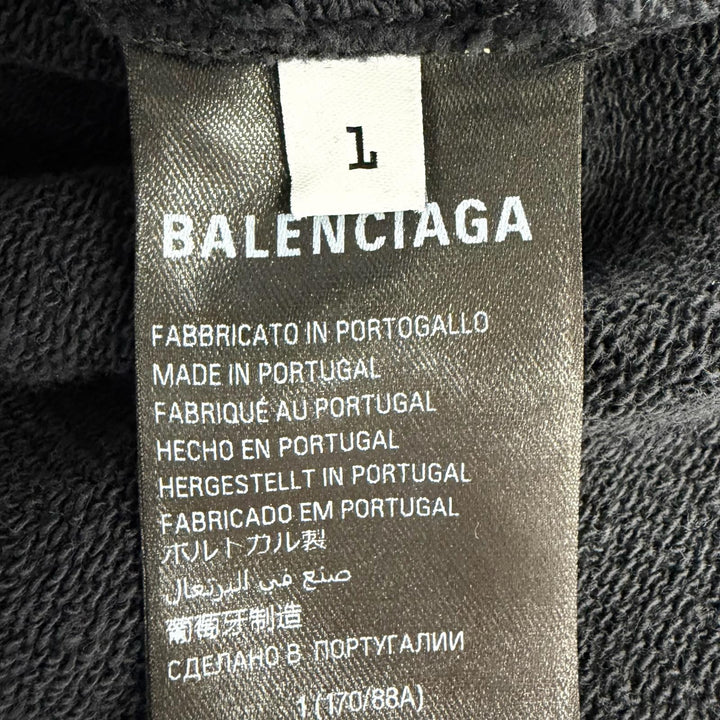 未使用品△BALENCIAGA バレンシアガ 783397 コットン100% ダメージ加工 クロップド フーディー プルオーバー パーカー ブラック 1 正規品