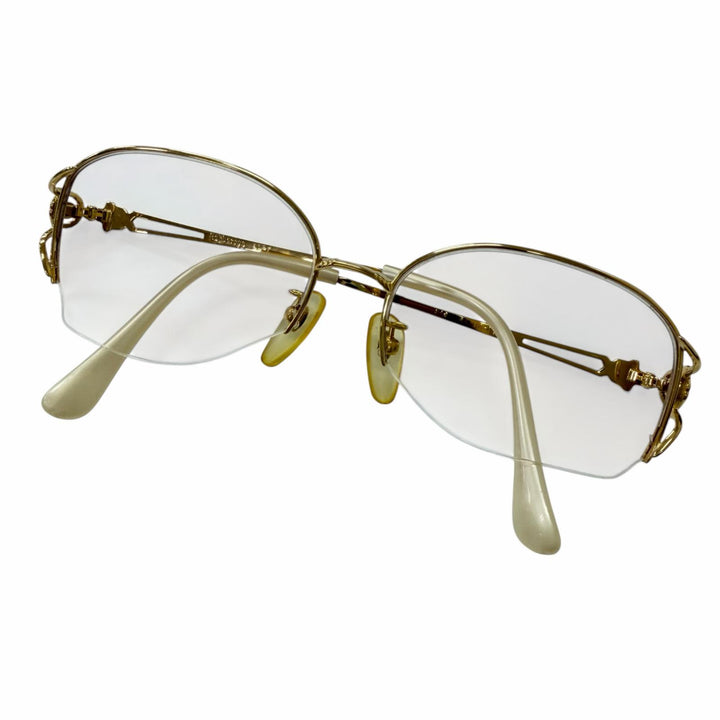 人気□Burberrys バーバリー ヴィンテージ 18K レンズ無し ホースロゴ ハーフリム メガネ 眼鏡 アイウェア ゴールド 55□16-132 21.27g