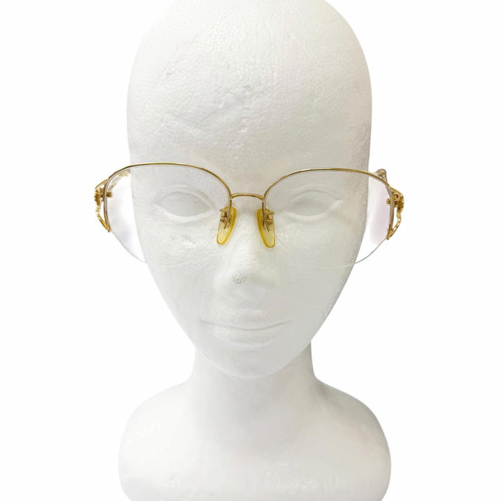 人気□Burberrys バーバリー ヴィンテージ 18K レンズ無し ホースロゴ ハーフリム メガネ 眼鏡 アイウェア ゴールド 55□16-132 21.27g