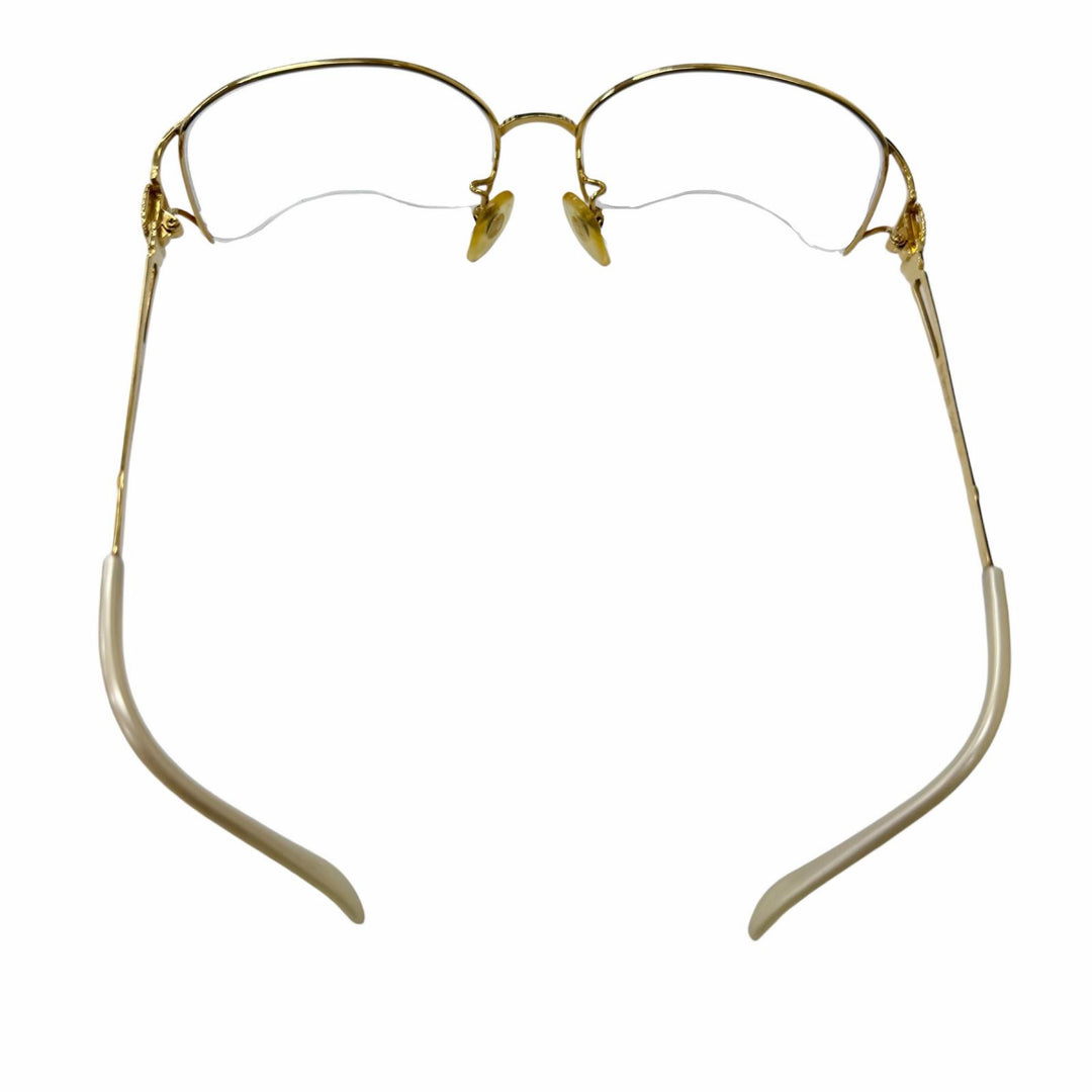 人気□Burberrys バーバリー ヴィンテージ 18K レンズ無し ホースロゴ ハーフリム メガネ 眼鏡 アイウェア ゴールド 55□16-132 21.27g