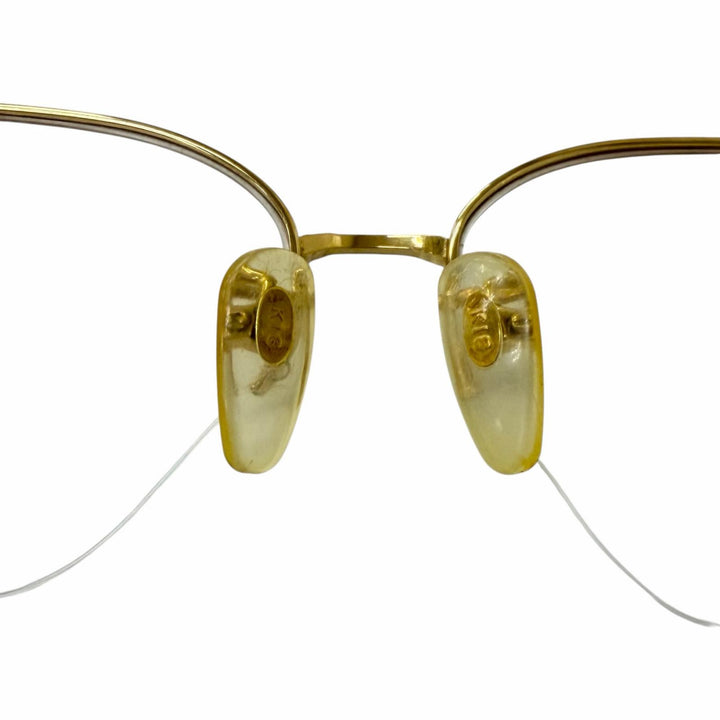人気□Burberrys バーバリー ヴィンテージ 18K レンズ無し ホースロゴ ハーフリム メガネ 眼鏡 アイウェア ゴールド 55□16-132 21.27g