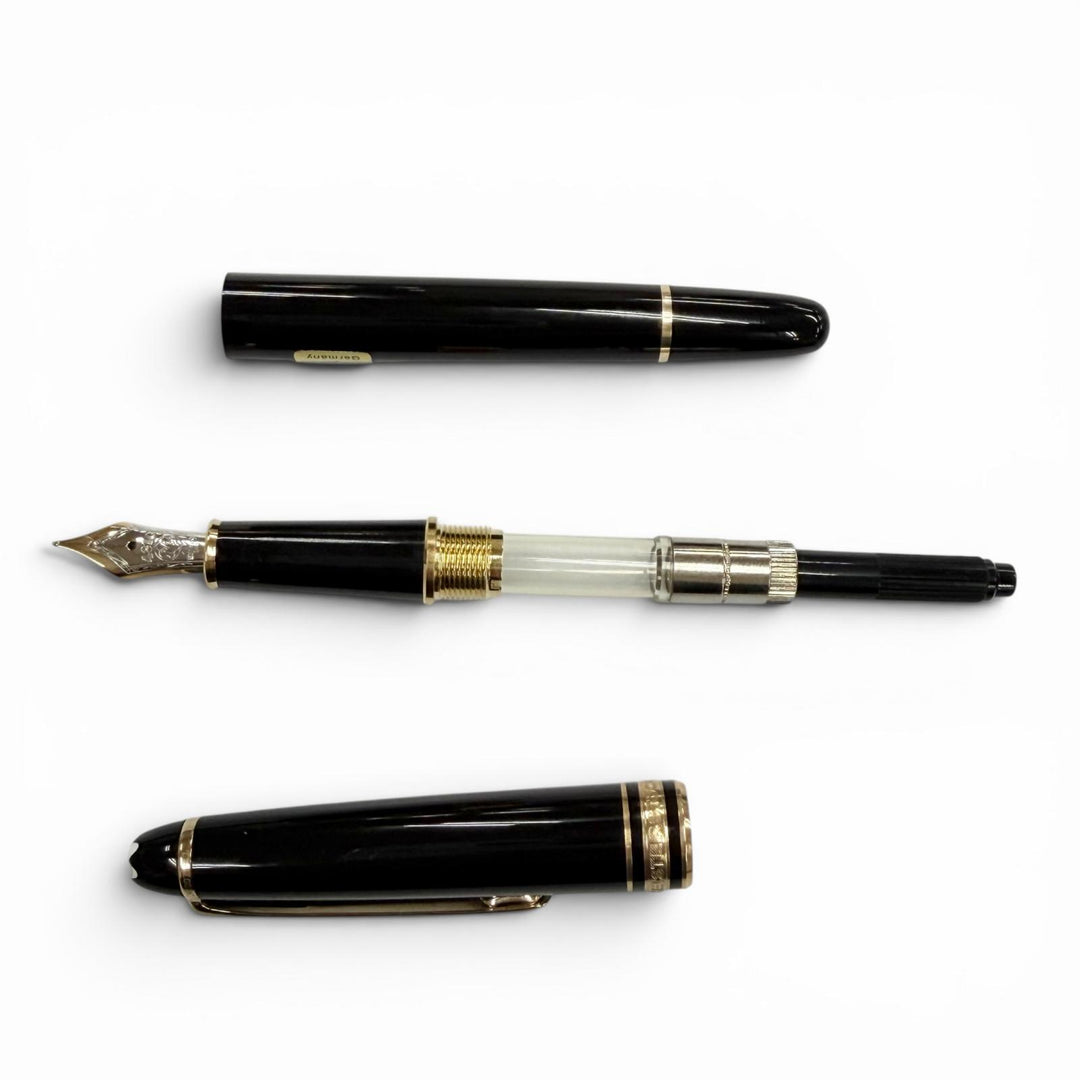極美品▼MONTBLANC モンブラン マイスターシュテュック クラシック 145 ペン先14K Fニブ ホワイトスター 万年筆 ブラック ゴールド