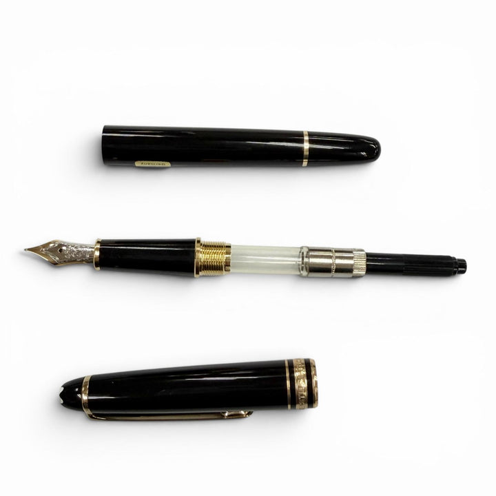 極美品▼MONTBLANC モンブラン マイスターシュテュック クラシック 145 ペン先14K Fニブ ホワイトスター 万年筆 ブラック ゴールド