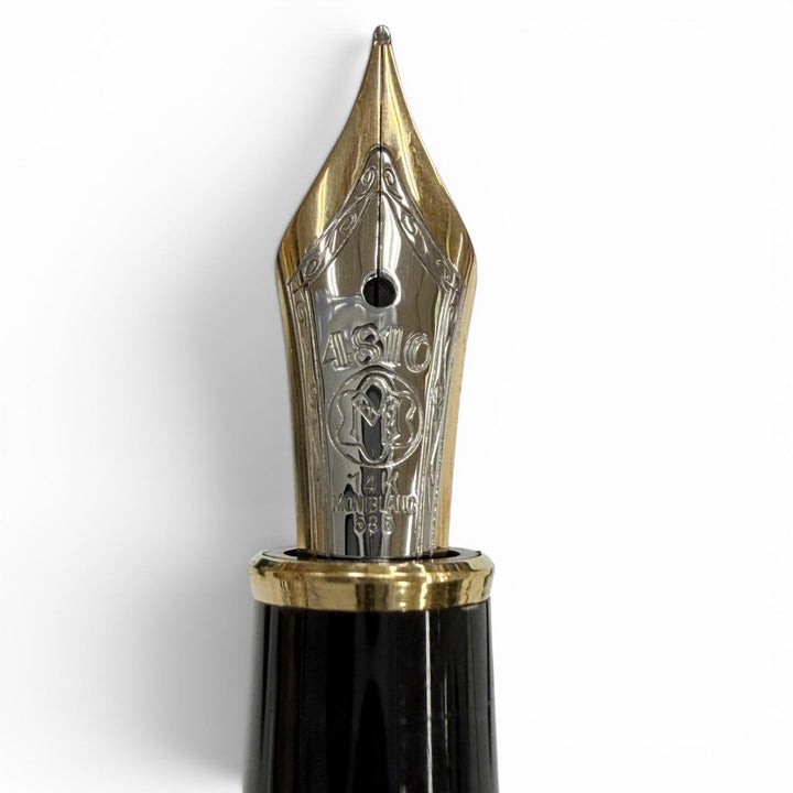 極美品▼MONTBLANC モンブラン マイスターシュテュック クラシック 145 ペン先14K Fニブ ホワイトスター 万年筆 ブラック ゴールド