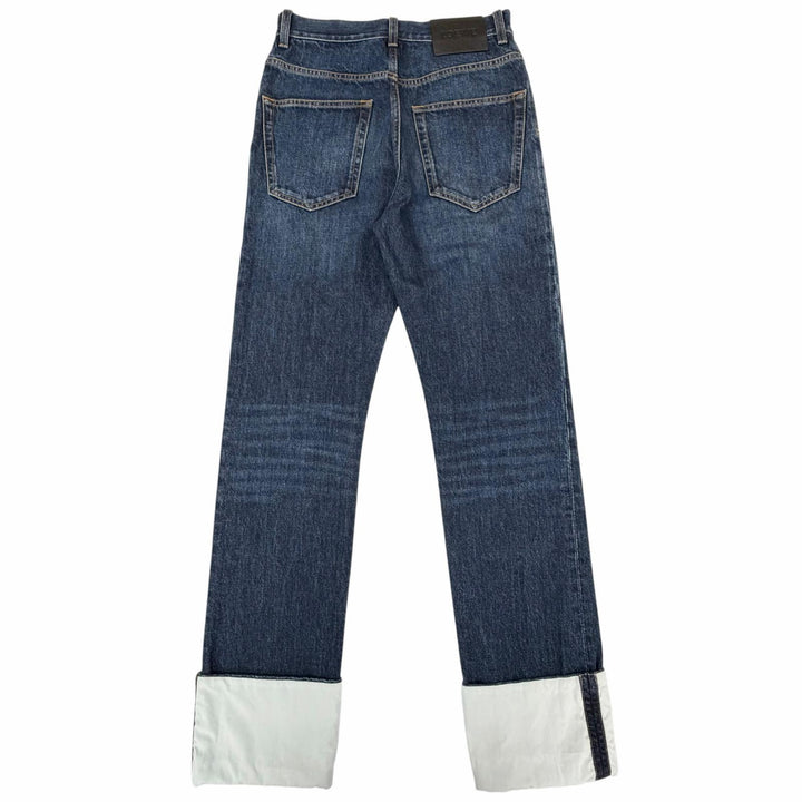 美品▼LOEWE ロエベ H526Y11W09 フィッシャーマン レザーロゴパッチ付 ターンアップジーンズ デニムパンツ インディゴ 44 正規品 メンズ