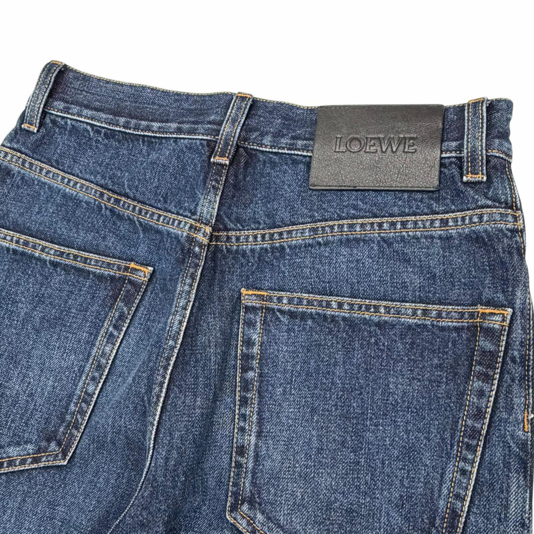 美品▼LOEWE ロエベ H526Y11W09 フィッシャーマン レザーロゴパッチ付 ターンアップジーンズ デニムパンツ インディゴ 44 正規品 メンズ