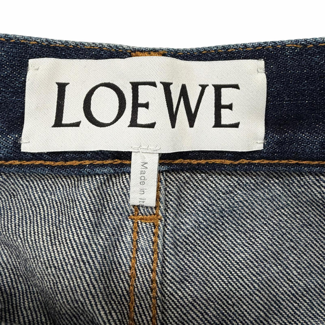 美品▼LOEWE ロエベ H526Y11W09 フィッシャーマン レザーロゴパッチ付 ターンアップジーンズ デニムパンツ インディゴ 44 正規品 メンズ