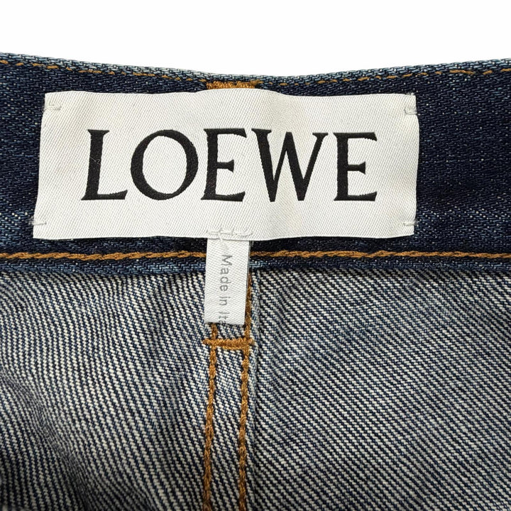 美品▼LOEWE ロエベ H526Y11W09 フィッシャーマン レザーロゴパッチ付 ターンアップジーンズ デニムパンツ インディゴ 44 正規品 メンズ
