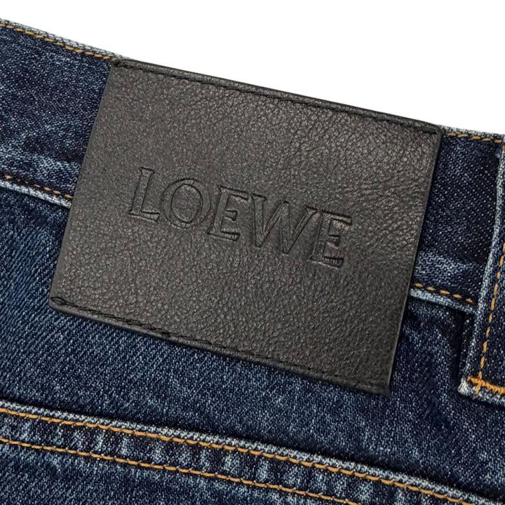 美品▼LOEWE ロエベ H526Y11W09 フィッシャーマン レザーロゴパッチ付 ターンアップジーンズ デニムパンツ インディゴ 44 正規品 メンズ