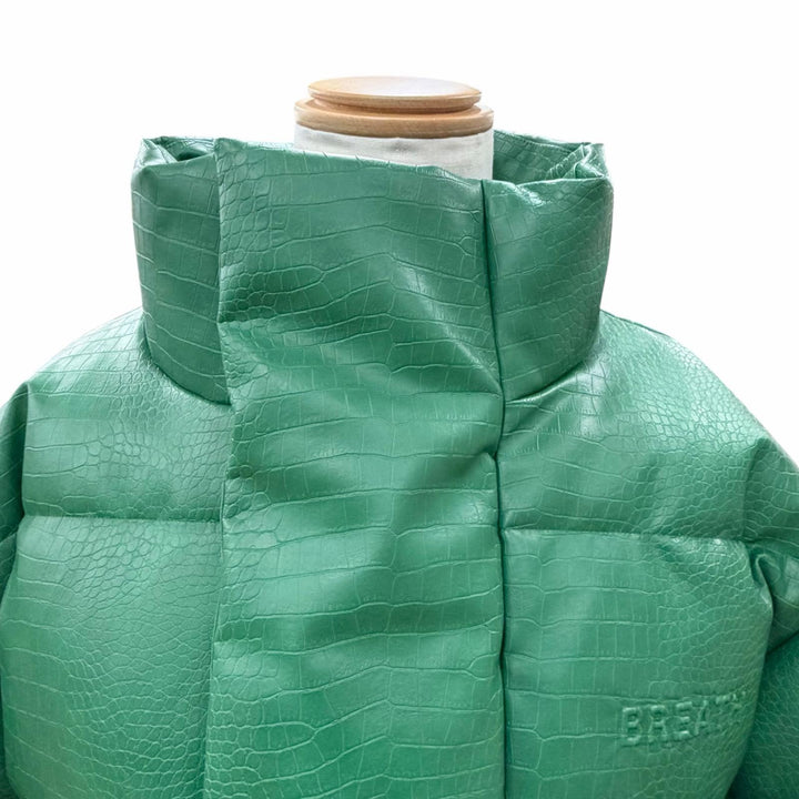 美品▼BREATH ブレス 24AW BR24AW-00009 クロコ型押し エンボスロゴ フェイクレザー ジップアップ ダウンジャケット グリーン XL メンズ