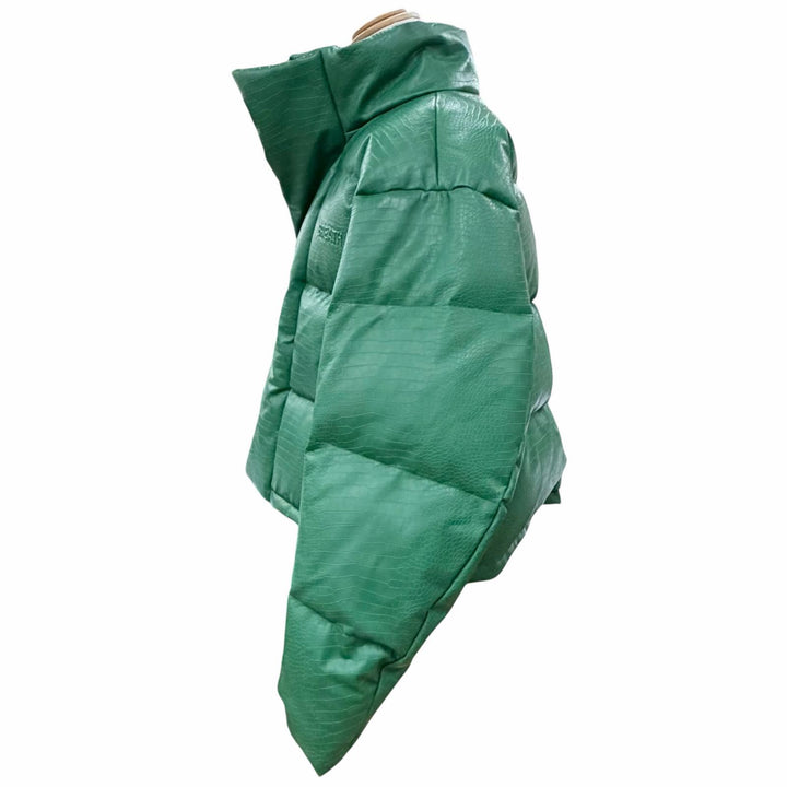 美品▼BREATH ブレス 24AW BR24AW-00009 クロコ型押し エンボスロゴ フェイクレザー ジップアップ ダウンジャケット グリーン XL メンズ