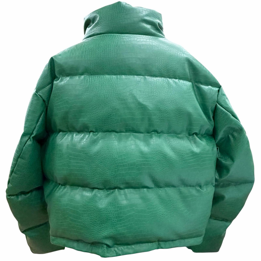 美品▼BREATH ブレス 24AW BR24AW-00009 クロコ型押し エンボスロゴ フェイクレザー ジップアップ ダウンジャケット グリーン XL メンズ