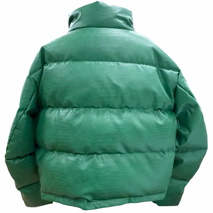 美品▼BREATH ブレス 24AW BR24AW-00009 クロコ型押し エンボスロゴ フェイクレザー ジップアップ ダウンジャケット グリーン XL メンズ