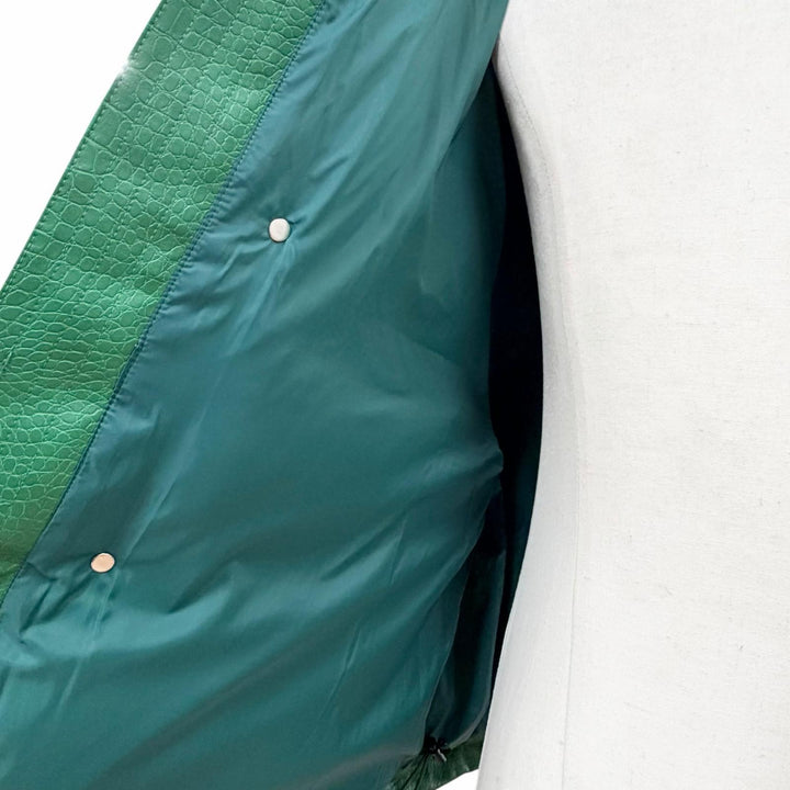 美品▼BREATH ブレス 24AW BR24AW-00009 クロコ型押し エンボスロゴ フェイクレザー ジップアップ ダウンジャケット グリーン XL メンズ
