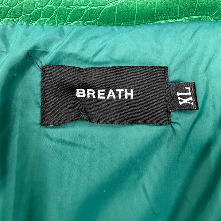美品▼BREATH ブレス 24AW BR24AW-00009 クロコ型押し エンボスロゴ フェイクレザー ジップアップ ダウンジャケット グリーン XL メンズ