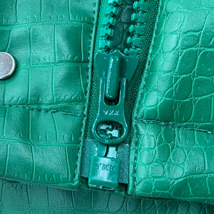 美品▼BREATH ブレス 24AW BR24AW-00009 クロコ型押し エンボスロゴ フェイクレザー ジップアップ ダウンジャケット グリーン XL メンズ
